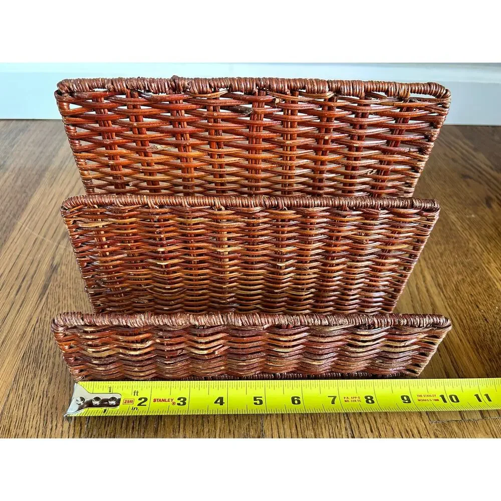 Vintage Woven Wicker Letter Rack | 3-Slot Rattan Mail & Magazine Organizer